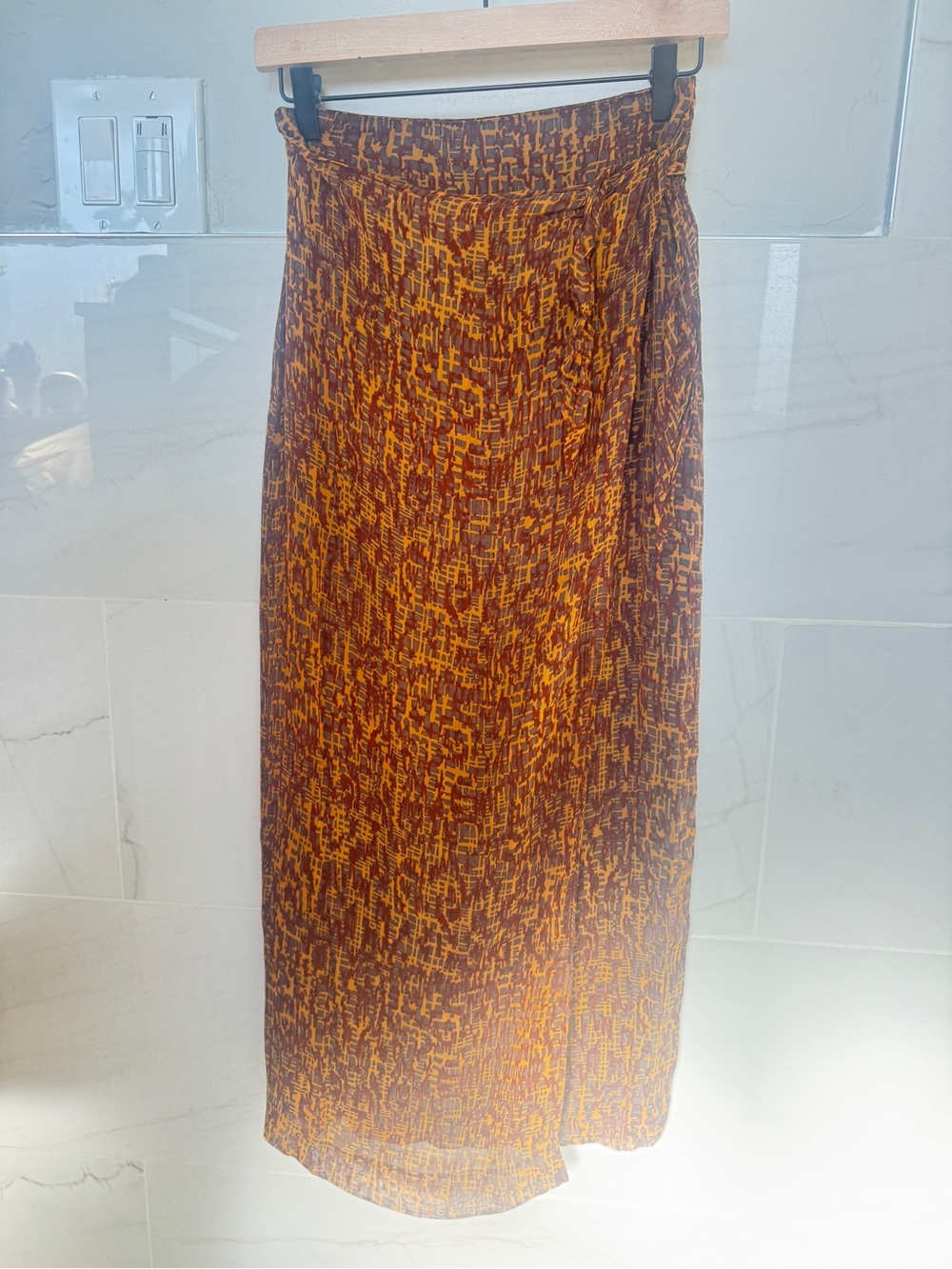 NWT vintage Rust & Brown Printed Maxi wrap Skirt